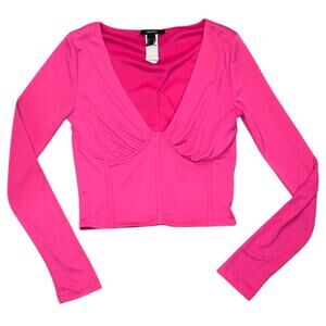 Hot Pink Forever 21 Mesh Layered Long Sleeve Top Size Medium